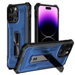 iPhone 15 Pro Mighty Zinc Oil Kickstand with UV Oil Premium Material Hybrid - Dark Blue