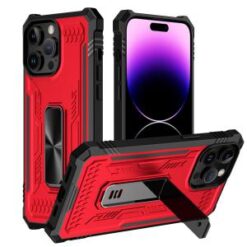 iPhone 15 Pro Mighty Zinc Oil Kickstand with UV Oil Premium Material Hybrid - Red