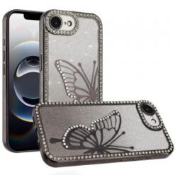 iPhone 16E (E edition) / SE4 (2025) Electroplated Butterfly With Diamonds Glitter Shimmer Hybrid