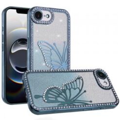 iPhone 16E (E edition) / SE4 (2025) Electroplated Butterfly With Diamonds Glitter Shimmer Hybrid