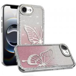 iPhone 16E (E edition) / SE4 (2025) Electroplated Butterfly With Diamonds Glitter Shimmer Hybrid