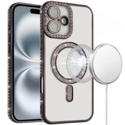 iPhone 16 6.1 inch Glitter Magnetic Circle All-Around Diamond Thick TPU with Camera Protection -