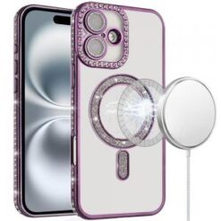 iPhone 16 6.1 inch Glitter Magnetic Circle All-Around Diamond Thick TPU with Camera Protection -