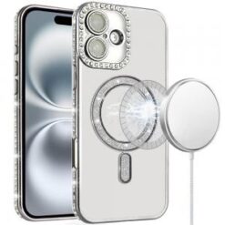 iPhone 16 6.1 inch Glitter Magnetic Circle All-Around Diamond Thick TPU with Camera Protection -