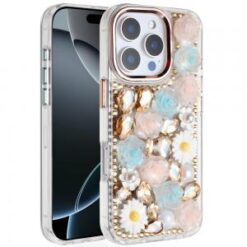 iPhone 16 Pro 6.3 inch Spectacular Full Bling Stones Glitter HQ Hybrid Floral Series - Gold
