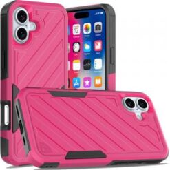 iPhone 16 6.1 inch Noble lined shockproof dual layer hybrid - Hot Pink/Black