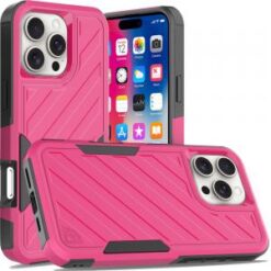 iPhone 16 Pro 6.3 inch Noble lined shockproof dual layer hybrid - Hot Pink/Black