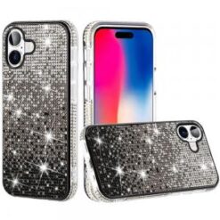 iPhone 16 6.1 inch Party Diamond Bumper Bling Hybrid Case Cover - Black