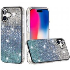 iPhone 16 6.1 inch Party Diamond Bumper Bling Hybrid Case Cover - Blue