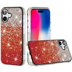 iPhone 16 6.1 inch Party Diamond Bumper Bling Hybrid Case Cover - Red