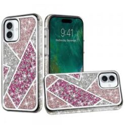 iPhone 16 6.1 inch Rhombus Bling Glitter Diamond Case Cover - Rose Pink