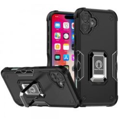 iPhone 16 6.1 inch OPTIMUM Magnetic Ring Stand Hybrid Case Cover - Black