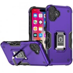 iPhone 16 6.1 inch OPTIMUM Magnetic Ring Stand Hybrid Case Cover - Dark Purple