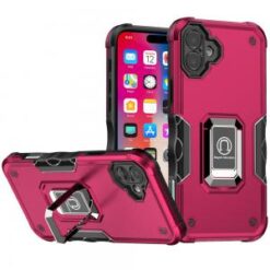 iPhone 16 6.1 inch OPTIMUM Magnetic Ring Stand Hybrid Case Cover - Hot Pink