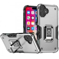 iPhone 16 6.1 inch OPTIMUM Magnetic Ring Stand Hybrid Case Cover - Silver