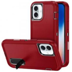 iPhone 16 6.1 inch PEAK 3in1 Toughest Hybrid with Stand Cover Case - Black/Red