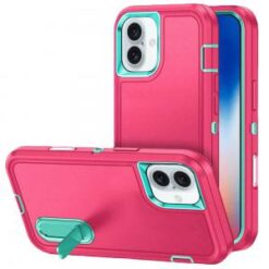 iPhone 16 6.1 inch PEAK 3in1 Toughest Hybrid with Stand Cover Case - Teal/Hot Pink