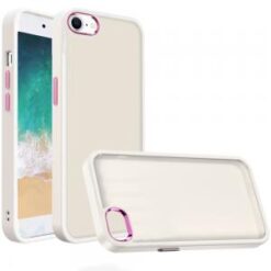 iPhone 16E / SE4 Polished Oil Thick Acrylic Metal Button Hybrid Case Cover - Beige