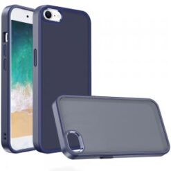 iPhone 16E / SE4 Polished Oil Thick Acrylic Metal Button Hybrid Case Cover - Dark Blue