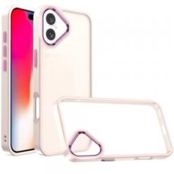 iPhone 16 6.1 inch Polished Oil Thick Acrylic Metal Button Hybrid Case Cover - Beige