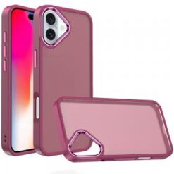iPhone 16 6.1 inch Polished Oil Thick Acrylic Metal Button Hybrid Case Cover - Burgundy