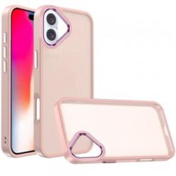 iPhone 16 6.1 inch Polished Oil Thick Acrylic Metal Button Hybrid Case Cover - Light Pink
