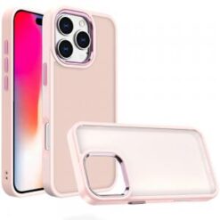 iPhone 16 Pro 6.3 inch Polished Oil Thick Acrylic Metal Button Hybrid Case Cover - Light Pink