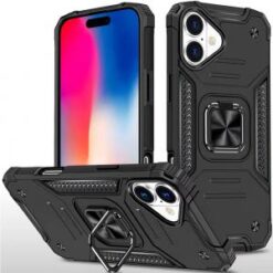 iPhone 16 6.1 inch Robust Magnetic Kickstand Hybrid Case Cover - Black