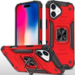 iPhone 16 6.1 inch Robust Magnetic Kickstand Hybrid Case Cover - Red