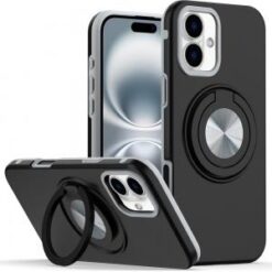 iPhone 16 Plus 6.7 inch Metal CD Pattern Matte Finished Hybrid with Rotational Ring [Car Mount F