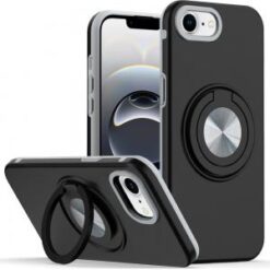iPhone 16E / SE4 Metal CD Pattern Matte Finished Hybrid with Rotational Ring [Car Mount Friendly