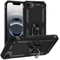 iPhone 16E / SE4 Ring Magnetic Kickstand Hybrid Case Cover - Black
