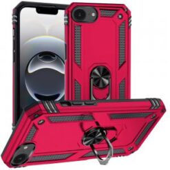 iPhone 16E / SE4 Ring Magnetic Kickstand Hybrid Case Cover - Hot Pink