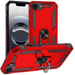 iPhone 16E / SE4 Ring Magnetic Kickstand Hybrid Case Cover - Red