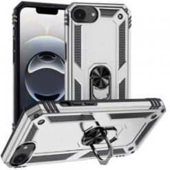 iPhone 16E / SE4 Ring Magnetic Kickstand Hybrid Case Cover - Silver