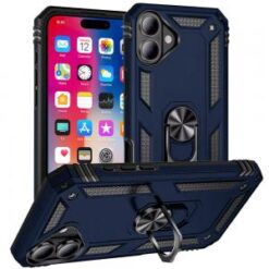 iPhone 16 6.1 inch Ring Magnetic Kickstand Hybrid Case Cover - Blue