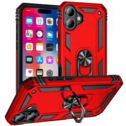 iPhone 16 6.1 inch Ring Magnetic Kickstand Hybrid Case Cover - Red