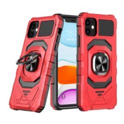 iPhone 15 Pro Robotic Hybrid with Magnetic Ring Stand Case Cover - Red