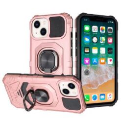 iP15 Pro Max Robotic Hybrid with Magnetic Ring Stand Case Cover - Rose Gold