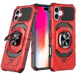 iPhone 16 6.1 inch Robotic Hybrid with Magnetic Ring Stand Case Cover - Red