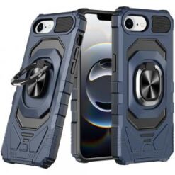iPhone 16E (E edition) / SE4 (2025) Robotic Hybrid with Magnetic Ring Stand Case Cover - Dark Bl