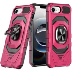 iPhone 16E (E edition) / SE4 (2025) Robotic Hybrid with Magnetic Ring Stand Case Cover - Hot Pin