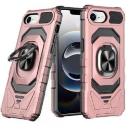iPhone 16E (E edition) / SE4 (2025) Robotic Hybrid with Magnetic Ring Stand Case Cover - Rose Go