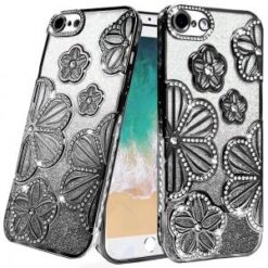 iPhone 16E / SE4 Shimmer Glitter Floral Design Thick TPU Case Cover - Black