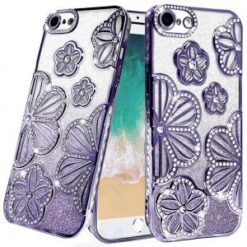 iPhone 16E / SE4 Shimmer Glitter Floral Design Thick TPU Case Cover - Purple