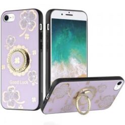 iPhone 16E / SE4 SPLENDID Diamond Glitter Ornaments Engraving Case Cover - Good Luck Floral Purp