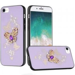 iPhone 16E / SE4 SPLENDID Diamond Glitter Ornaments Engraving Case Cover - Garden Butterflies Pu