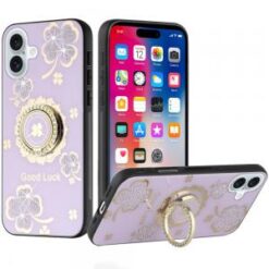 iPhone 16 6.1 inch SPLENDID Diamond Glitter Ornaments Engraving Case Cover - Good Luck Floral Pu