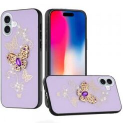 iPhone 16 6.1 inch SPLENDID Diamond Glitter Ornaments Engraving Case Cover - Garden Butterflies