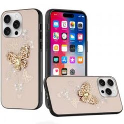 iPhone 16 Pro 6.3 inch SPLENDID Diamond Glitter Ornaments Engraving Case Cover - Garden Butterfl